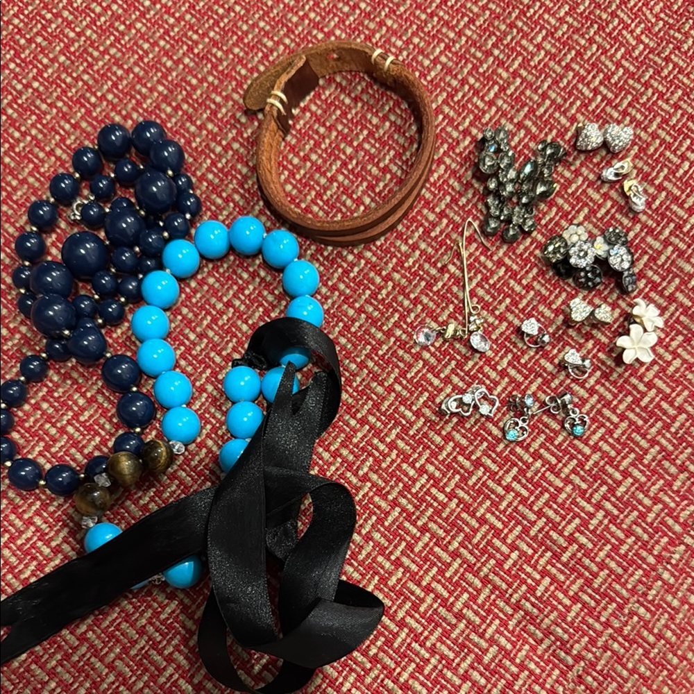 2 necklaces, 1 bracelet, 10 earrings